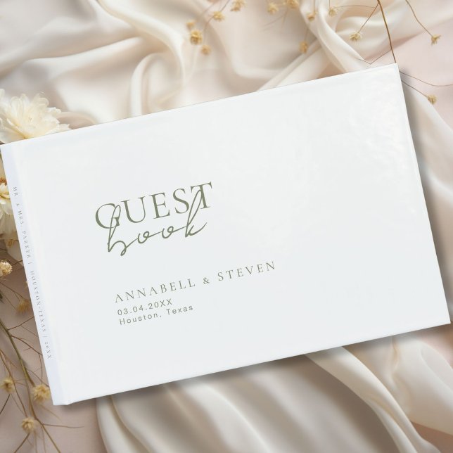 Livro De Visitas Moderno, Mínimo, Branco, Casamento (Modern, Minimal, White, Wedding Guest Book, personalized with your names and date.)