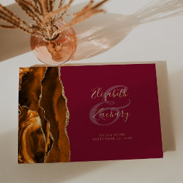 Livro De Visitas Moderno Queimado Laranja Dourado Agate Burgundy