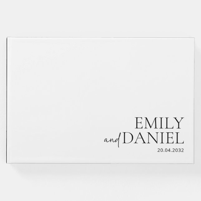 Livro De Visitas Moderno, simples, branco e preto (Frente)