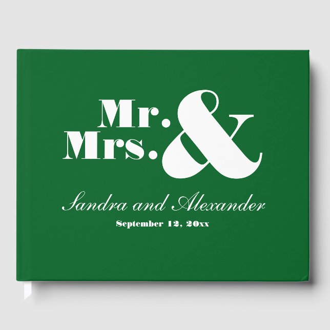 Livro De Visitas Moderno Sr. Chic Minimal Wedding Solid Green (Frente)