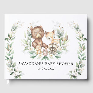 Livro De Visitas Moderno Verde Dourado Animais Florestais Neutrais