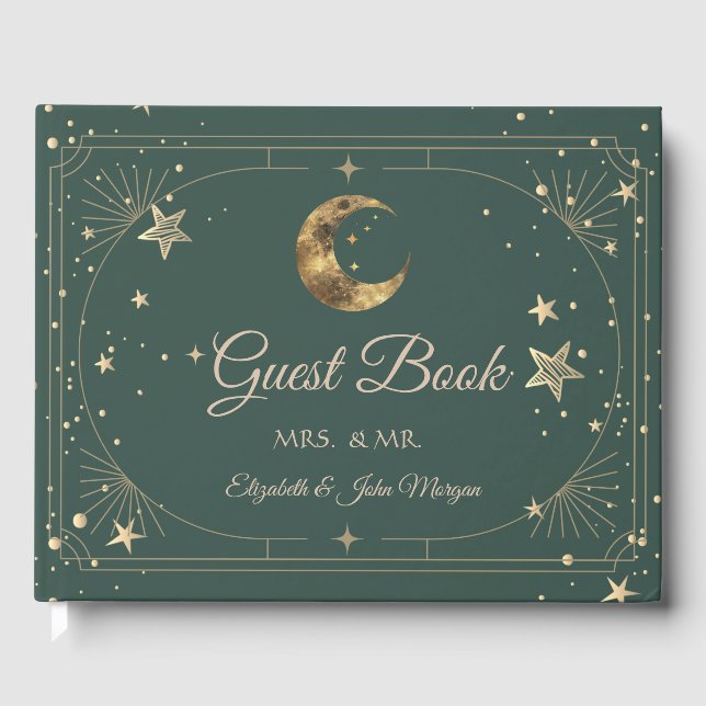 Livro De Visitas Moldura de Estrelas da Lua Celestial Casamento (Frente)