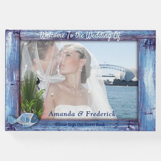 Livro De Visitas Moldura Rústica Azul e Peixe (Frente)