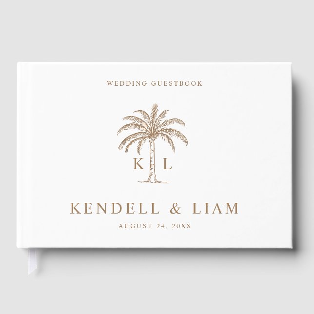 Livro De Visitas Monogram Wedding Logo Palm Tree (Frente)