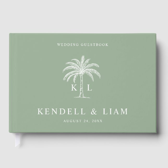 Livro De Visitas Monogram Wedding Logo Palm Tree (Frente)