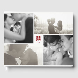 Livro De Visitas Monograma 4 Foto Colagem Moderna Casamento Chinês
