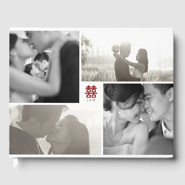 Livro De Visitas Monograma 4 Foto Colagem Moderna Casamento Chinês (Frente)