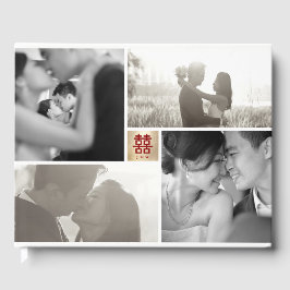 Livro De Visitas Monograma 4 Foto Colagem Moderna Casamento Chinês