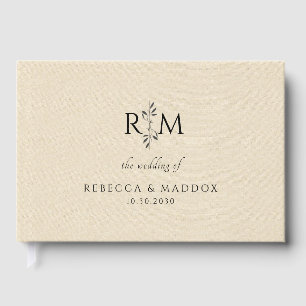 Livro De Visitas Monograma Botânico Moderno Casamento Marfim