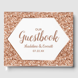 Livro De Visitas Monograma de Casamento com Glitter Confetti Dourad