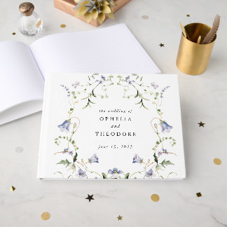 Livro De Visitas Monograma de Casamento de Cor de Água Azul de Flor
