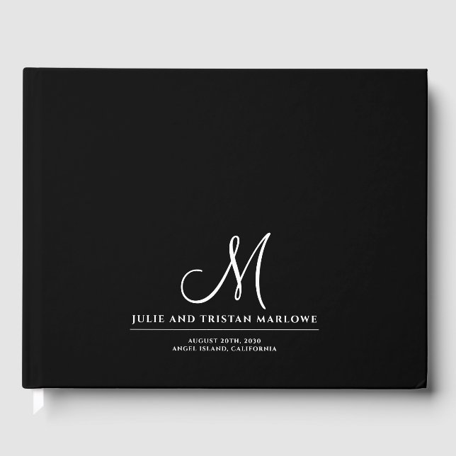 Livro De Visitas Monograma de Casamento Inicial de Script Elegante  (Frente)