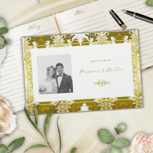 Livro De Visitas Monograma de Fotografia do Casamento tema damasco