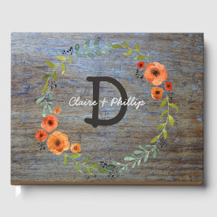Livro De Visitas Monograma de madeira rústico floral do casamento