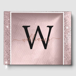 Livro De Visitas Monograma de Script Glitter Dourado rosa
