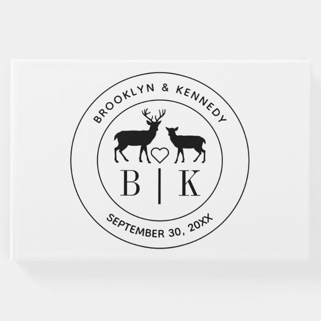 Livro De Visitas Monograma de Veado Rústico Casamento Nome do Casal (Frente)