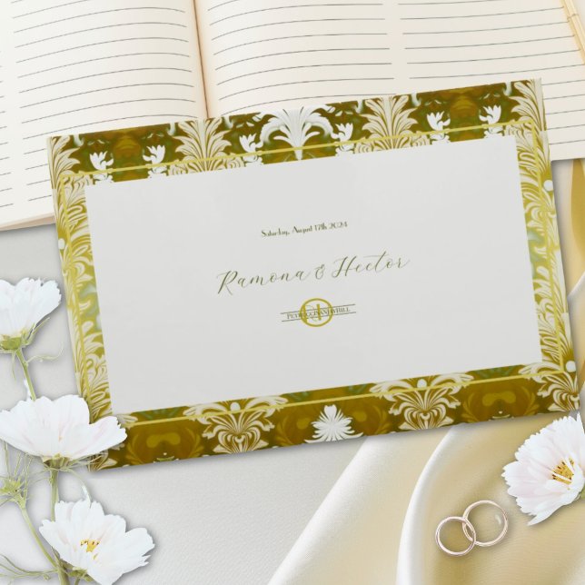 Livro De Visitas Monograma do Casamento tema damasco Verde Dourado  (Criador carregado)