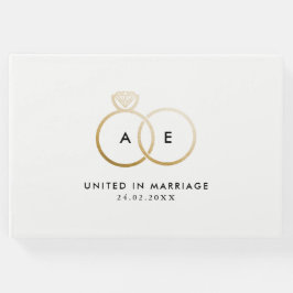 Livro De Visitas Monograma dos Anéis de Casamentos Dourados Moderno