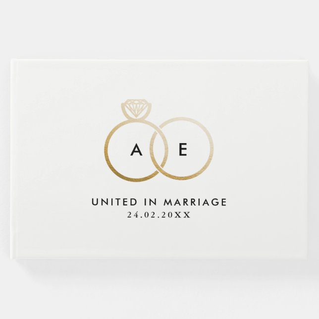 Livro De Visitas Monograma dos Anéis de Casamentos Dourados Moderno (Frente)