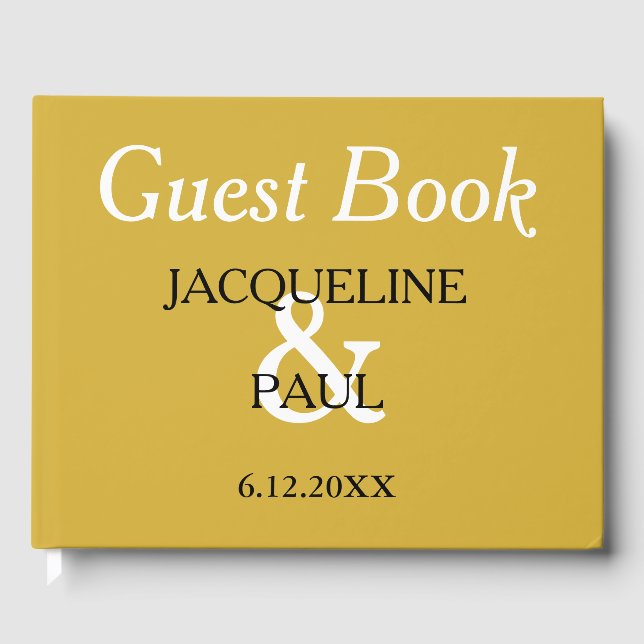 Livro De Visitas Monograma Dourado de Casamento Branco (Frente)