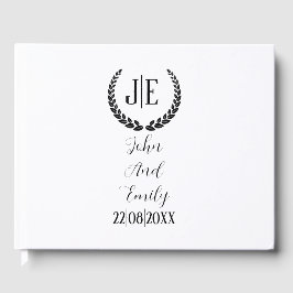 Livro De Visitas Monograma elegante, casamento preto e branco minim