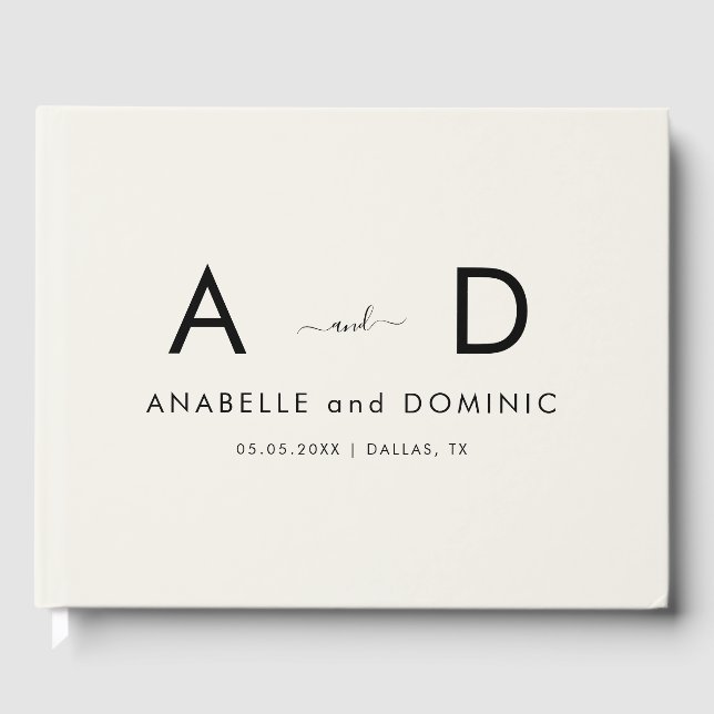 Livro De Visitas Monograma Elegante Mínimo e Casamento Negro (Frente)