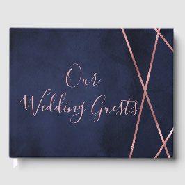 Livro De Visitas Monograma Geométrico de Casamento Azul e Rosa Dour