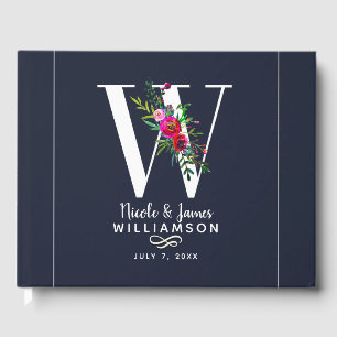 Livro De Visitas Monograma Inicial de Letra W Floral Nome Casamento
