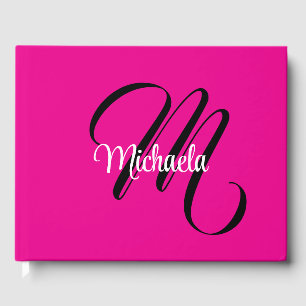 Livro De Visitas Monograma inicial minimalista moderno nome rosa qu