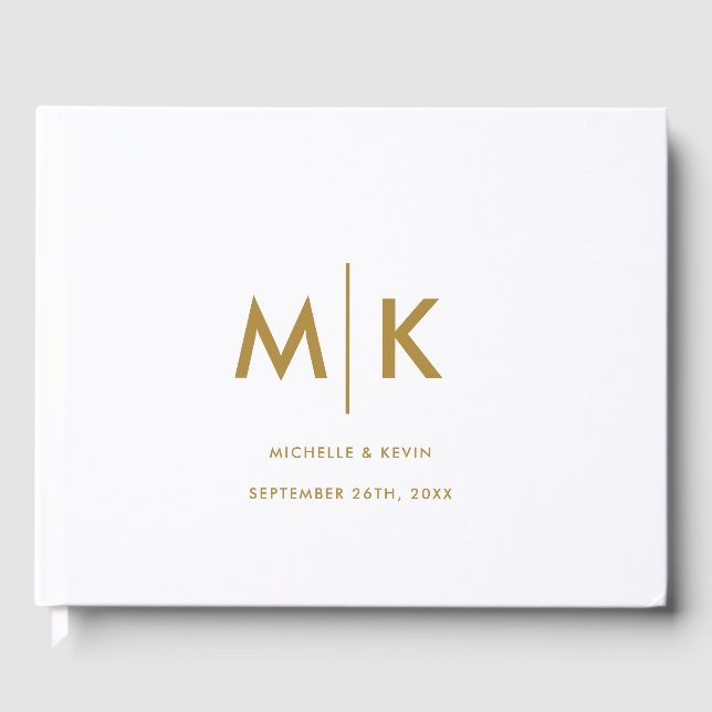 Livro De Visitas Monograma Luxuoso Moderno Casado Dourado (Frente)