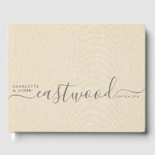 Livro De Visitas Monograma personalizado Cream Faux Linen