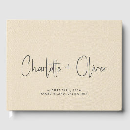 Livro De Visitas Monograma personalizado Cream Faux Linen