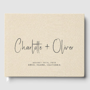 Livro De Visitas Monograma personalizado Cream Faux Linen
