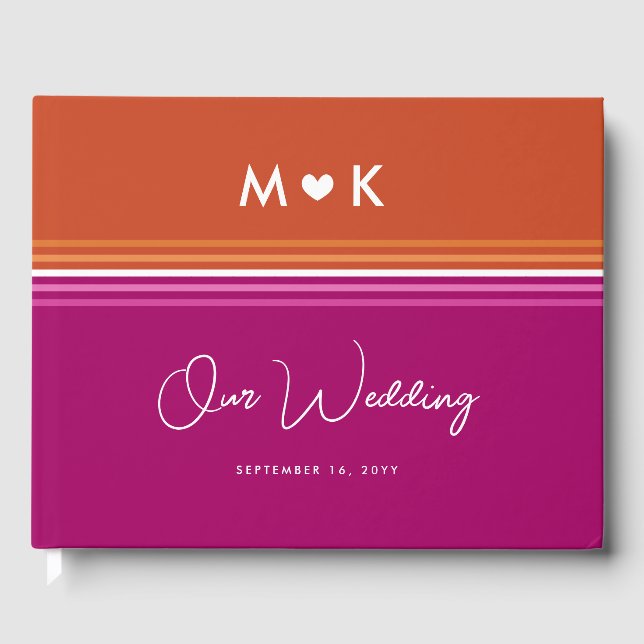 Livro De Visitas Monograma Romântico Bandeira Lésbica Stripes Casam (Frente)