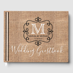 Livro De Visitas Monograma Rustic Burlap Country Casamento
