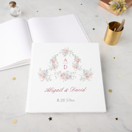Livro De Visitas Monogramas de casamentos de pastel Peonies