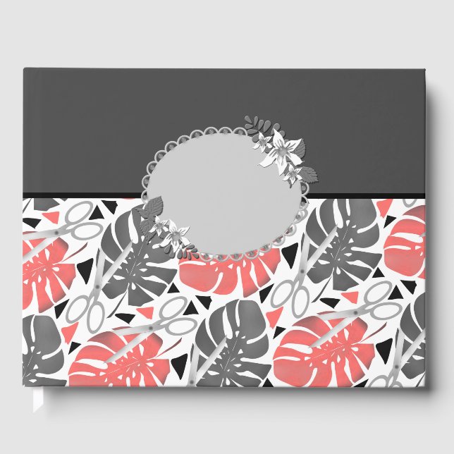 Livro De Visitas Monstera impressão tropical deixa tesoura exo selv (Frente)