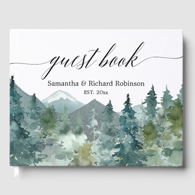Livro De Visitas Montanhas rústicas em aquarela para chá de noiva (Frente)