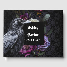Livro De Visitas Moody Gothic Floral Buquê em Black Lace com Raven