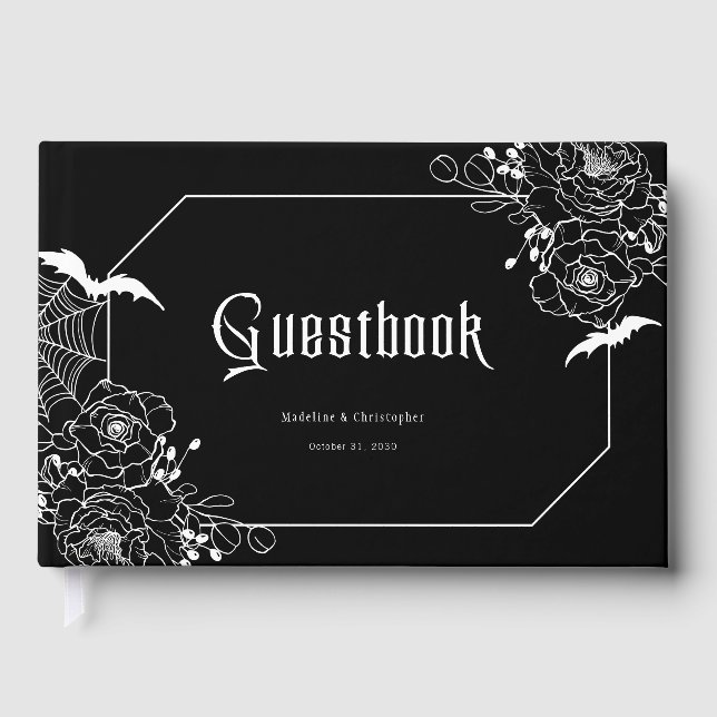 Livro De Visitas Moody Gothic Floral Wedding Black (Frente)