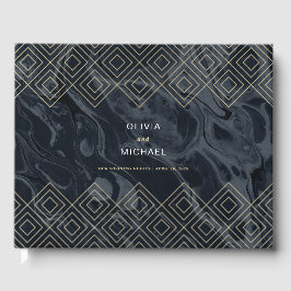 Livro De Visitas Moody Hues Midnight Blue Marble Book Personalizado
