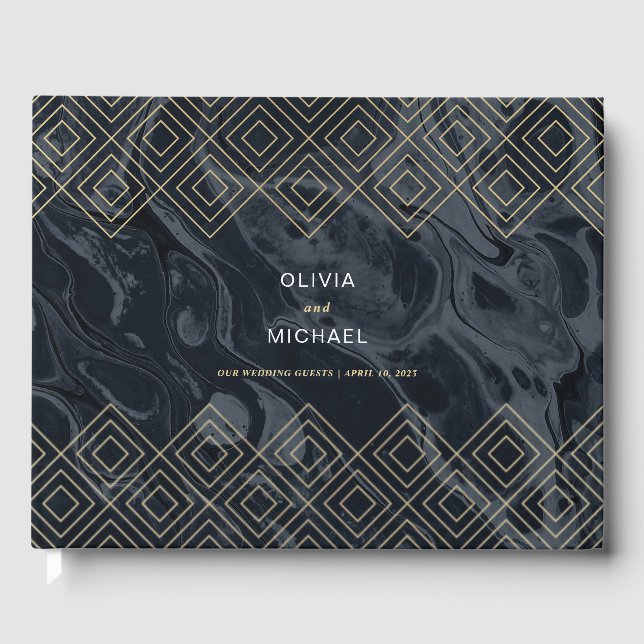 Livro De Visitas Moody Hues Midnight Blue Marble Book Personalizado (Frente)