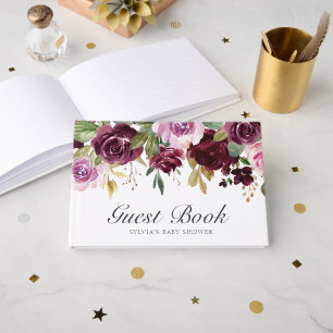 Livro De Visitas Moody Plum Floral Girl Chá de fraldas