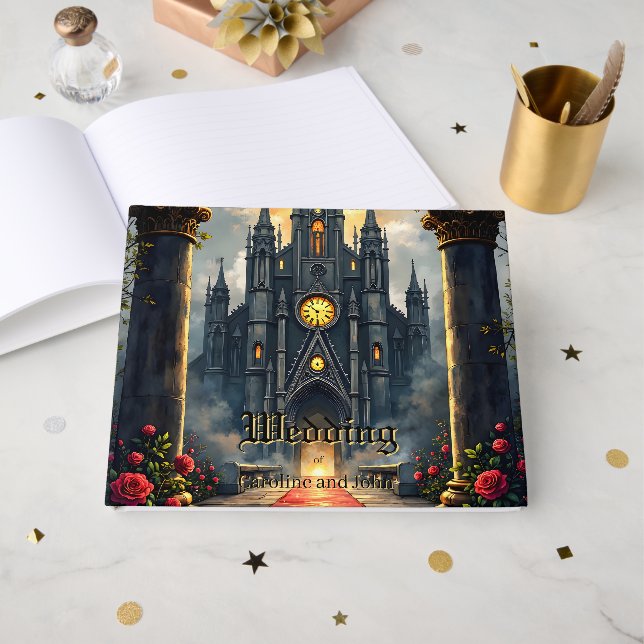 Livro De Visitas Moonlit Aisle of Eternal Vows –Gothic Wedding Gate (Frente aberta)