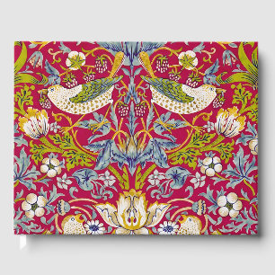 Livro De Visitas Morris Red Background Strawberry Thief Patterno