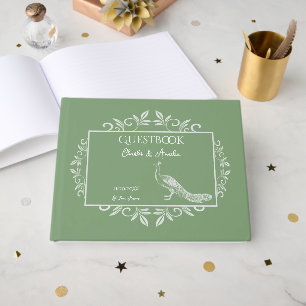 Livro De Visitas Moss Green Peacock Flourish Wedish Book