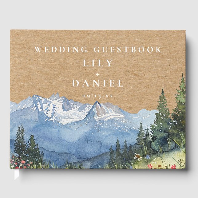 Livro De Visitas Mountain Floral Rustic Kraft Wedding Photo (Frente)