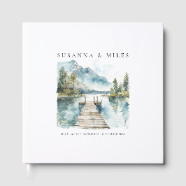 Livro De Visitas Mountain Lake Watercolor Forest Wedding Trees