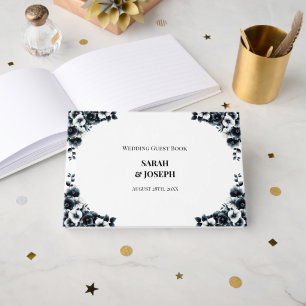 Livro De Visitas Na moda Black and White Floral Weding