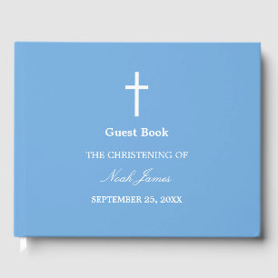Livro De Visitas Na moda Blue Christening Guest Book